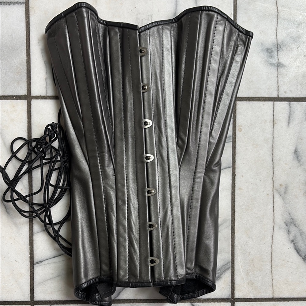 Stormy Leather SF Real Leather Black Corset with Lace-Up Back and Suede Interior